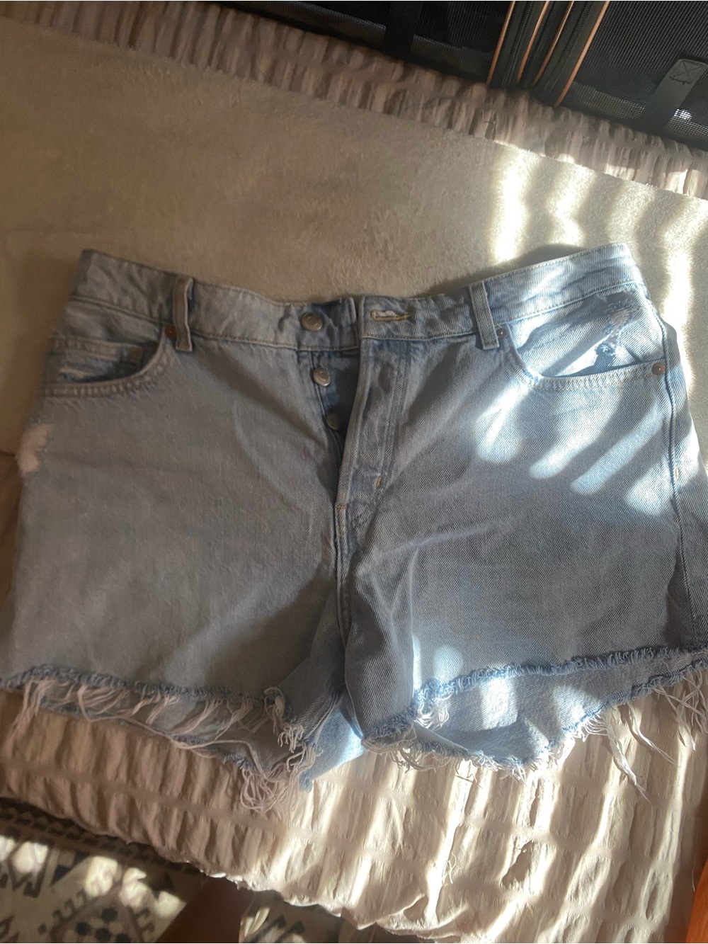 H&M Light Blue Frayed Hem Denim Shorts